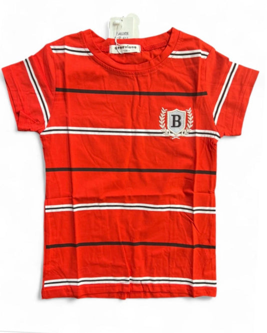 Gagaxiong Kids Striped T-Shirt with Embroidered Logo - Red