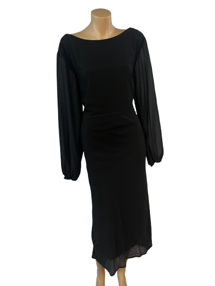 Elegant Open-Back Midi Dress - Black