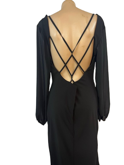 Elegant Open-Back Midi Dress - Black