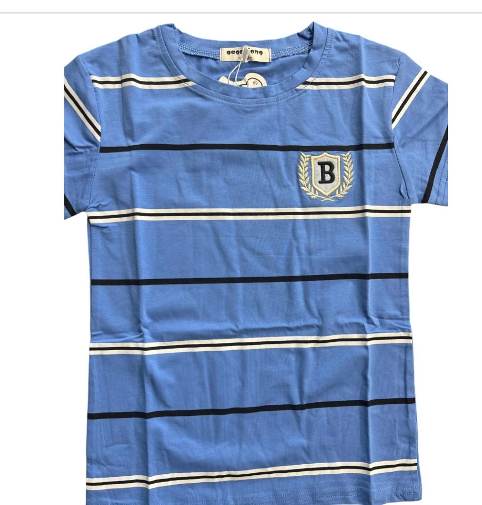 Gagaxiong Blue Striped Kids T-Shirt with Embroidered Logo