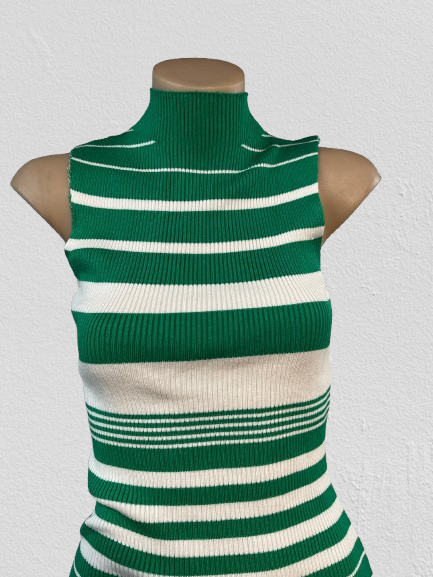 Striped High-Neck Knitted Midi Dress