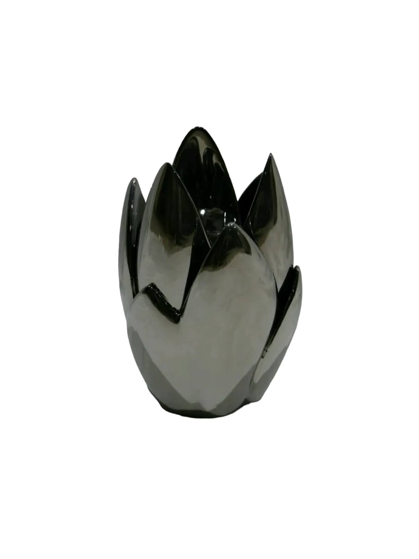 Black Chrome Flower Style Candle Holder - 20cm