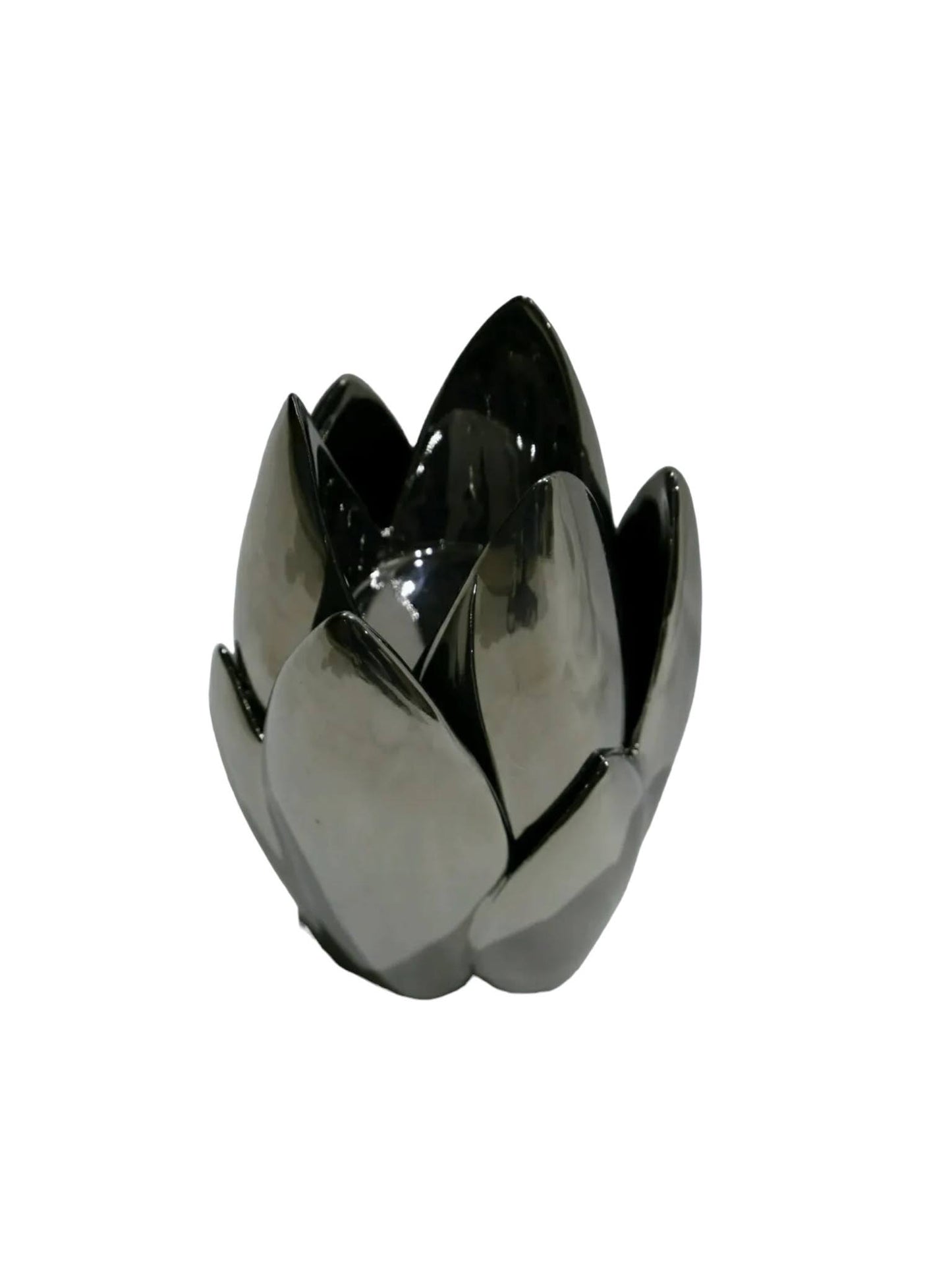 Black Chrome Flower Style Candle Holder - 20cm