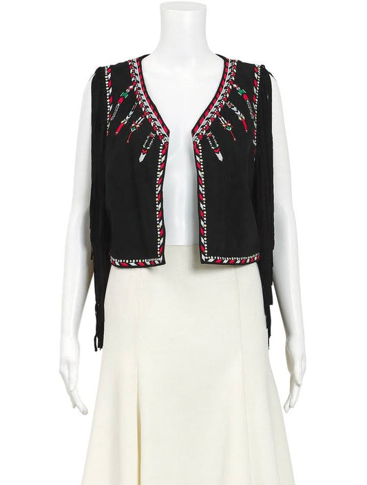 CAMILLA EMBROIDERED FRINGE WAISTCOAT - Medium