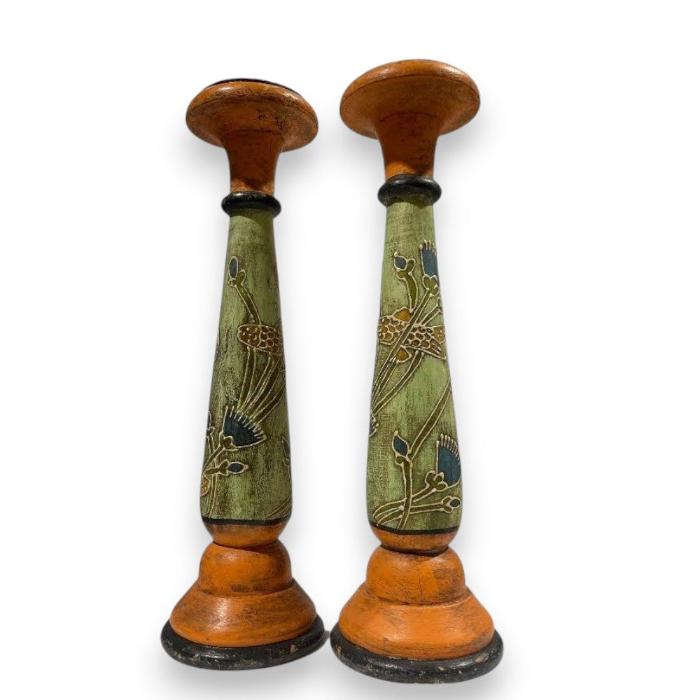 Unique Wooden Candle Holders - Set of 2