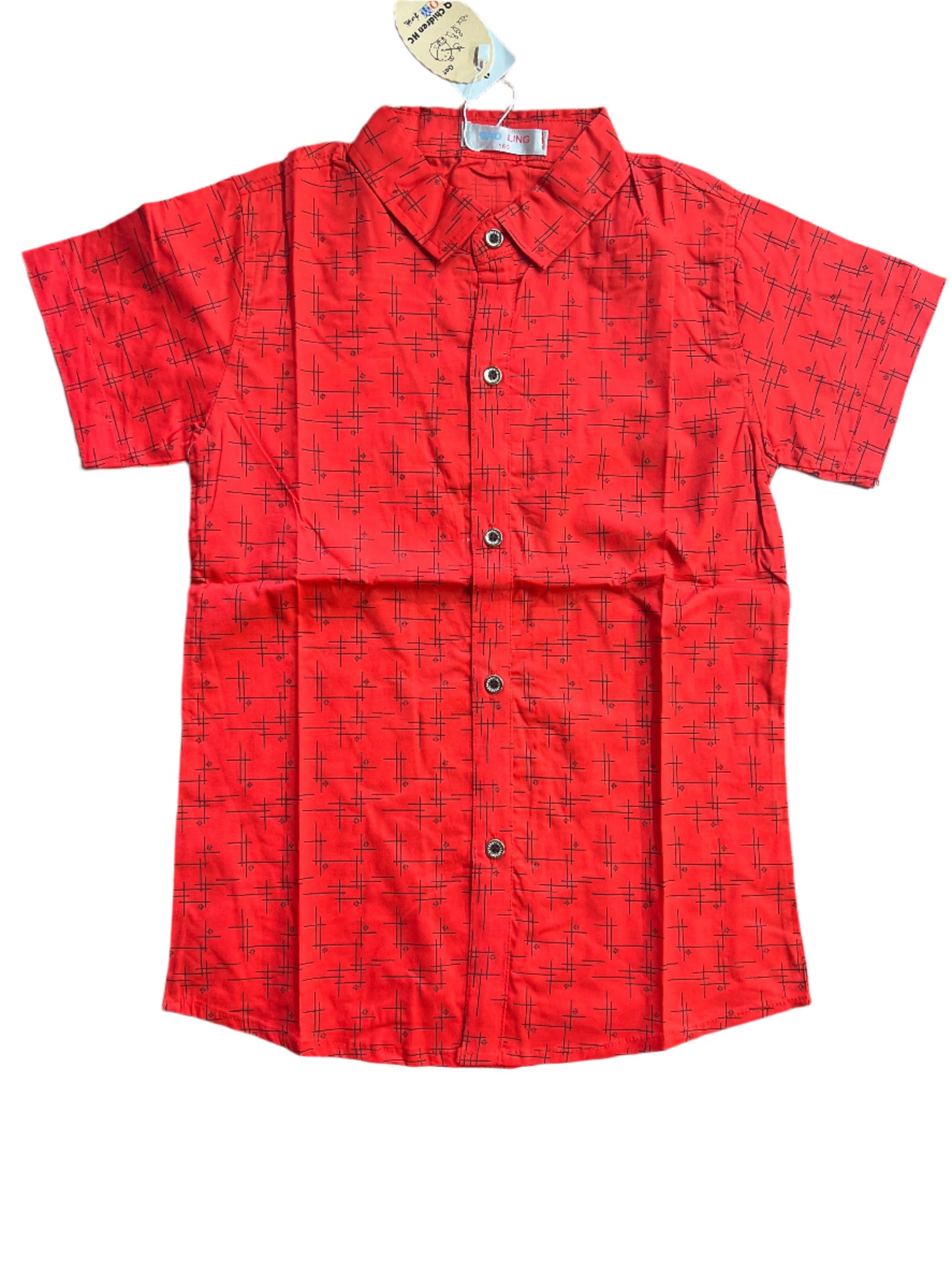 GAO Q Children Red Hatching Pattern Button-Up Shirt