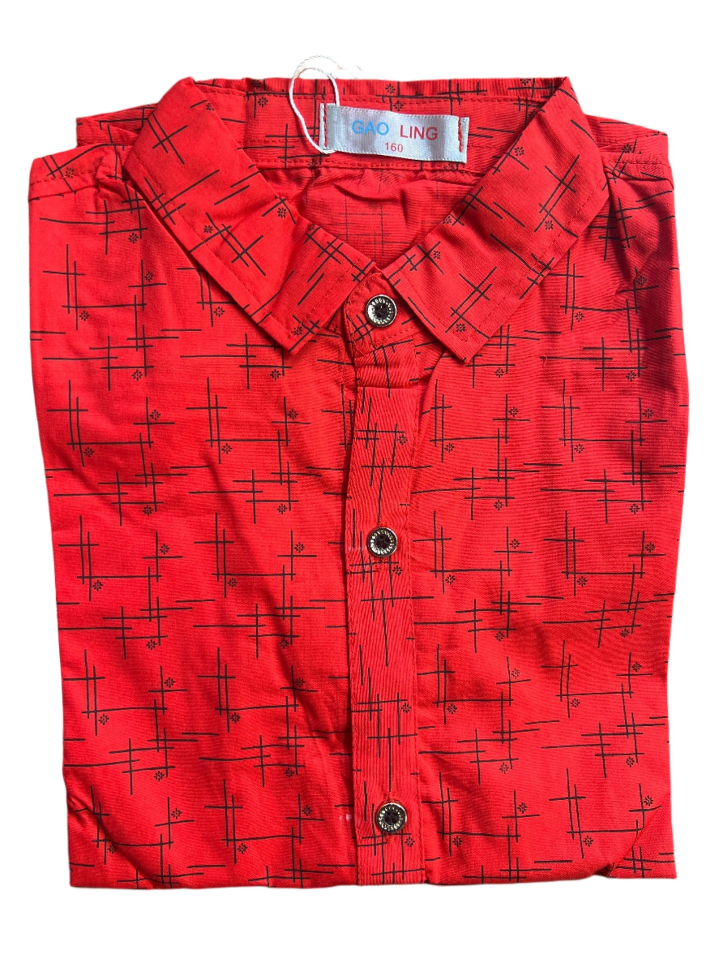 GAO Q Children Red Hatching Pattern Button-Up Shirt