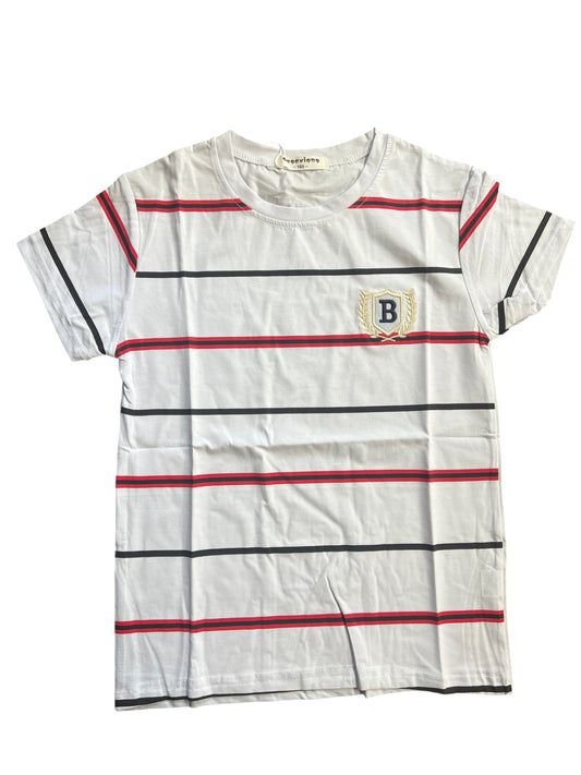 Gagaxiong Kids Striped T-Shirt with Embroidered Logo - White