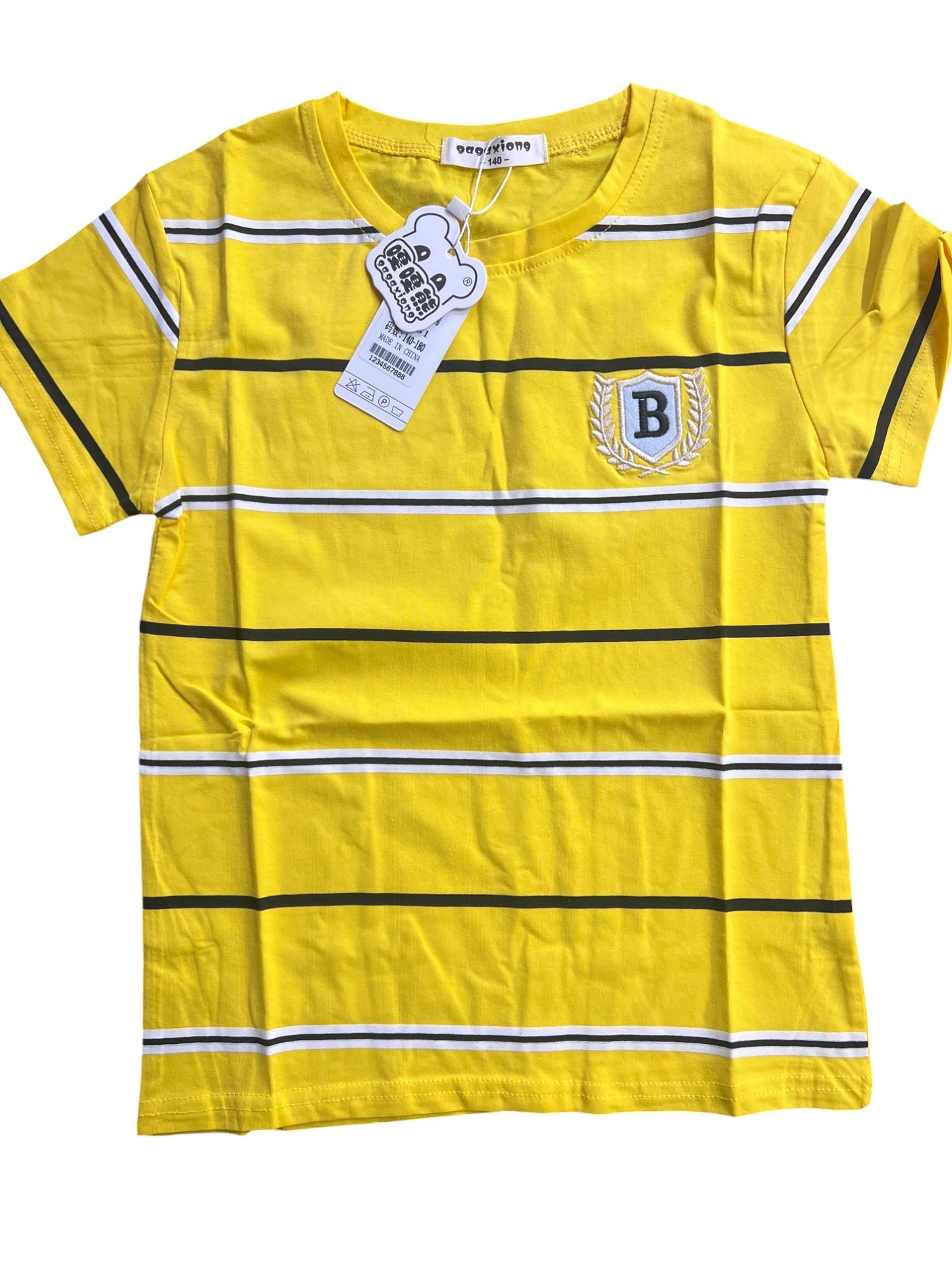 Gagaxiong Kids Yellow Striped T-Shirt with Embroidered Logo