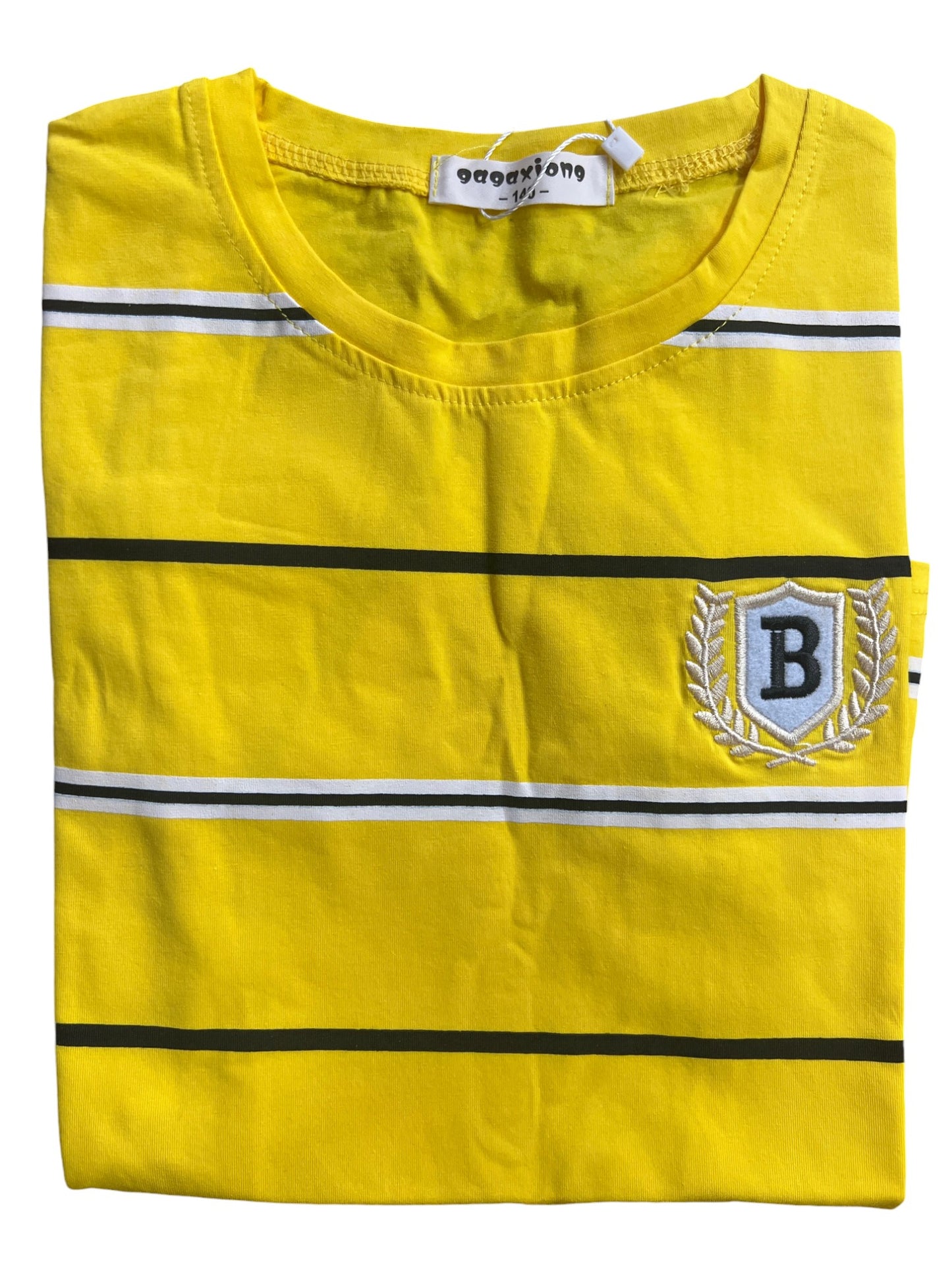 Gagaxiong Kids Yellow Striped T-Shirt with Embroidered Logo