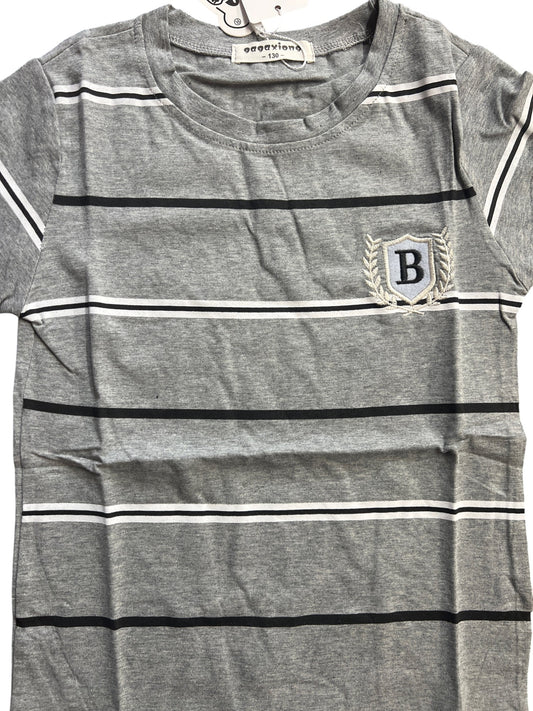 Gagaxiong Grey Striped Kids T-Shirt with Embroidered Logo