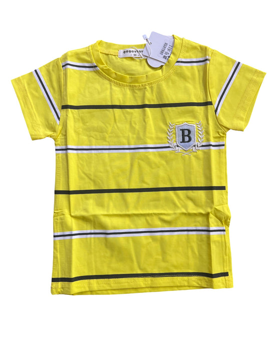 Gagaxiong Neon Yellow Striped Baby T-Shirt with Embroidered Logo