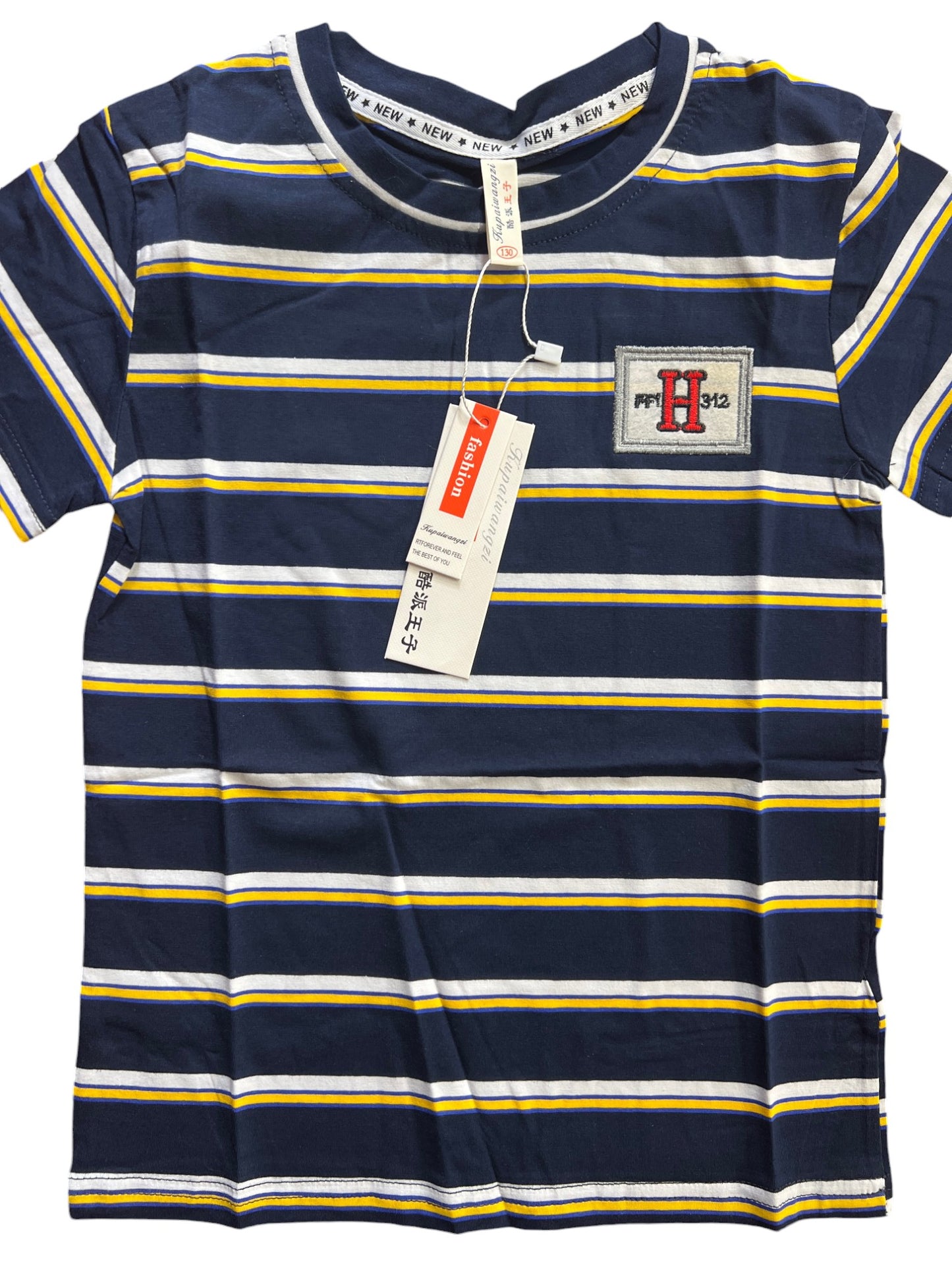 Navy Blue Striped Casual T-Shirt for Kids