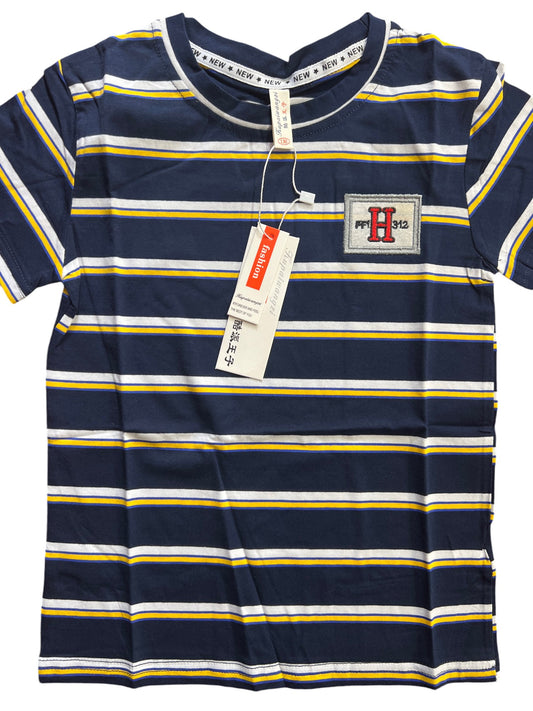 Navy Blue Striped Casual T-Shirt for Kids