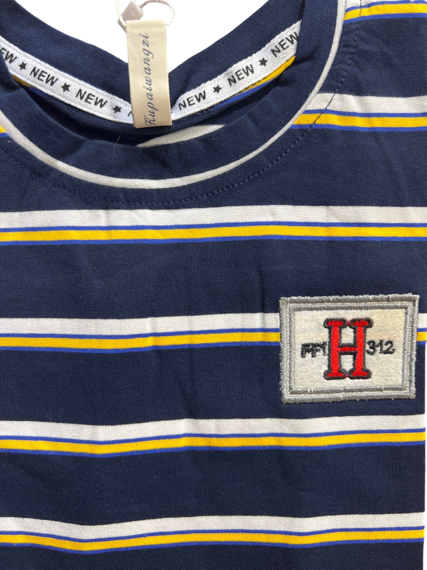 Navy Blue Striped Casual T-Shirt for Kids