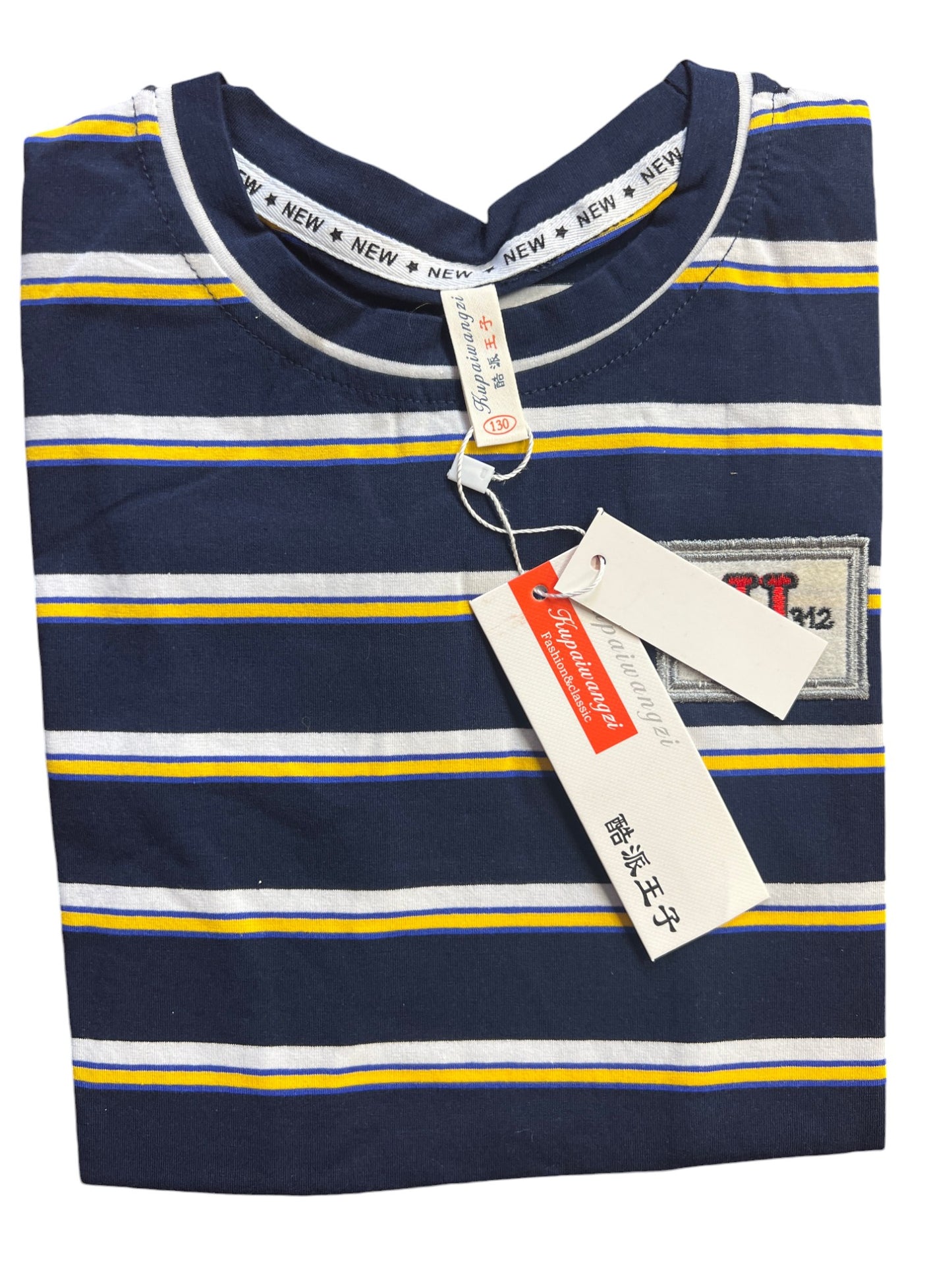 Navy Blue Striped Casual T-Shirt for Kids