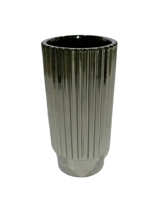 Chrome Silver Pillar Ceramic Vase