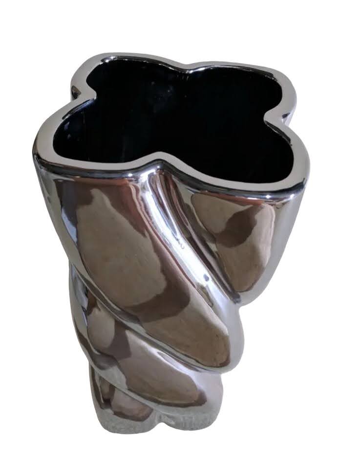 Chrome / Silver Ceramic Twisted Vase - 40cm