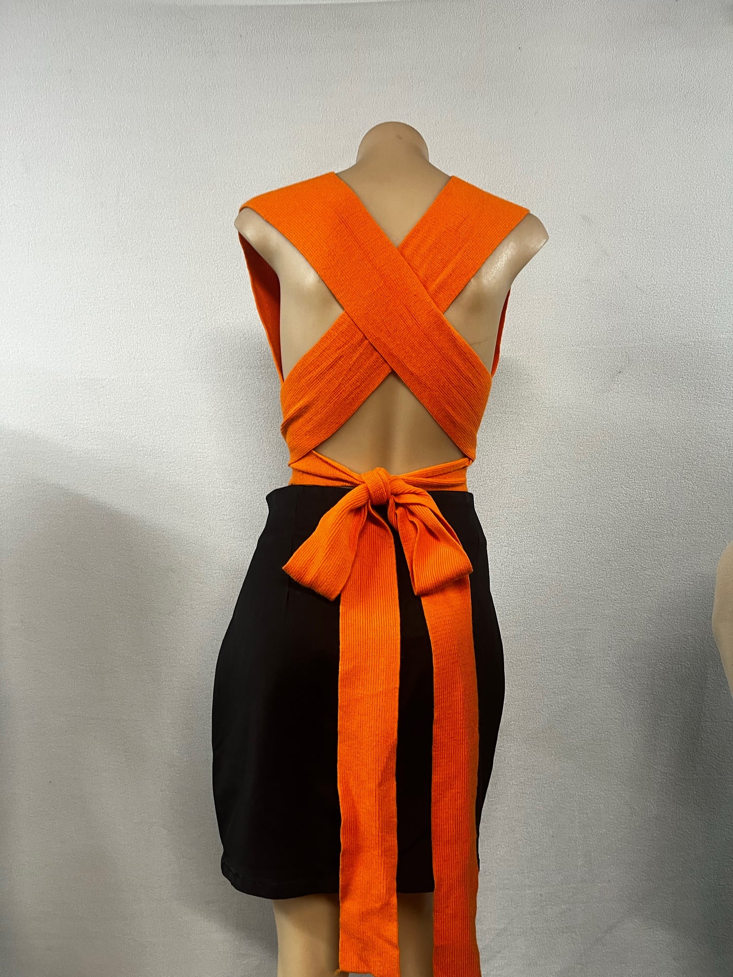 Orange Wrap Top and Black Skirt Set