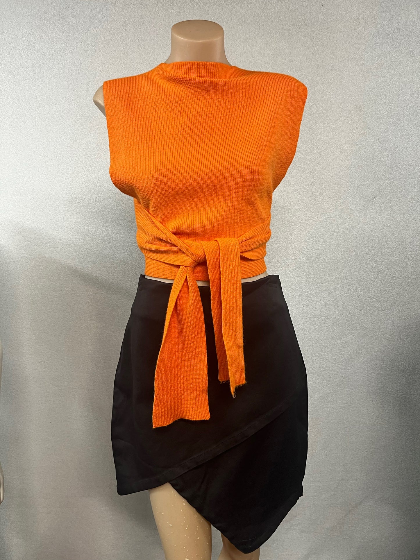 Orange Wrap Top and Black Skirt Set