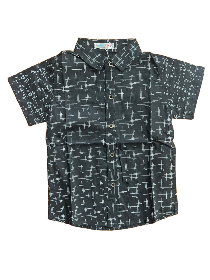 GAO Q Children Black Hatching Pattern Button-Up Shirt