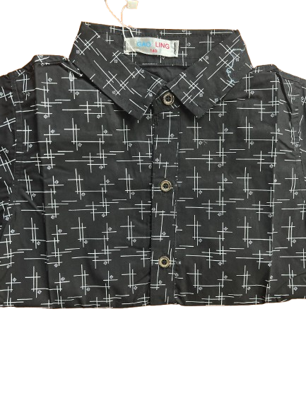 GAO Q Children Black Hatching Pattern Button-Up Shirt