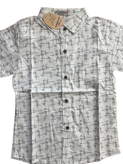 GAO Q Children White Hatching Pattern Button-Up Shirt