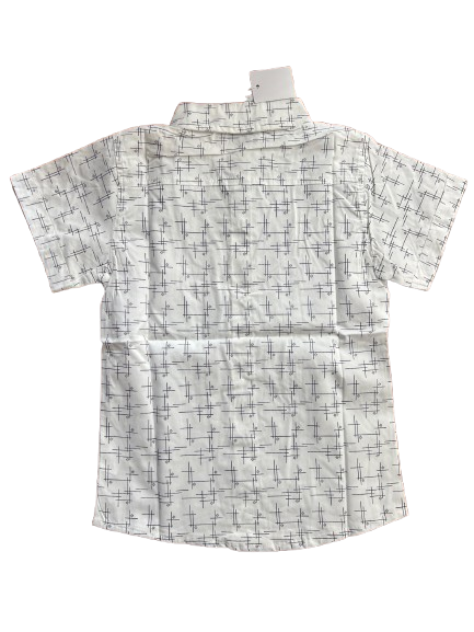 GAO Q Children White Hatching Pattern Button-Up Shirt