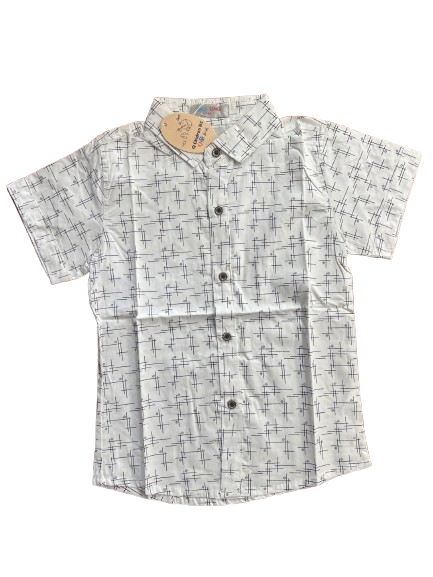 GAO Q Children White Hatching Pattern Button-Up Shirt