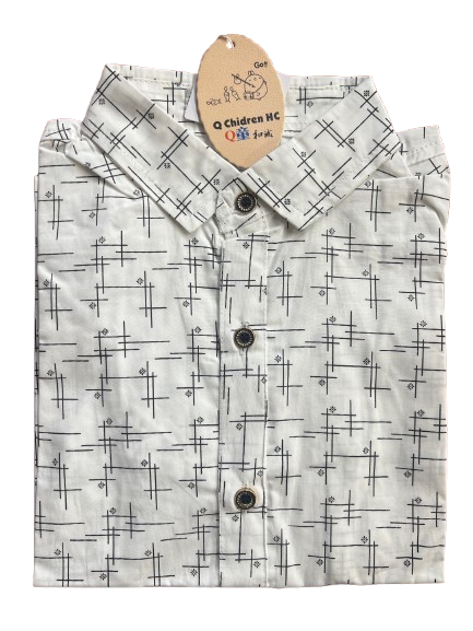 GAO Q Children White Hatching Pattern Button-Up Shirt