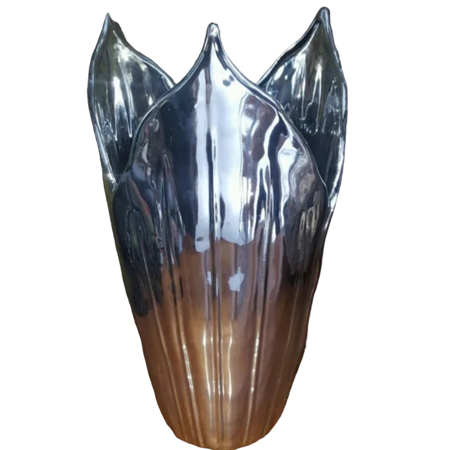 Elegant Silver / Chrome Leaf Shape Three Point Vase