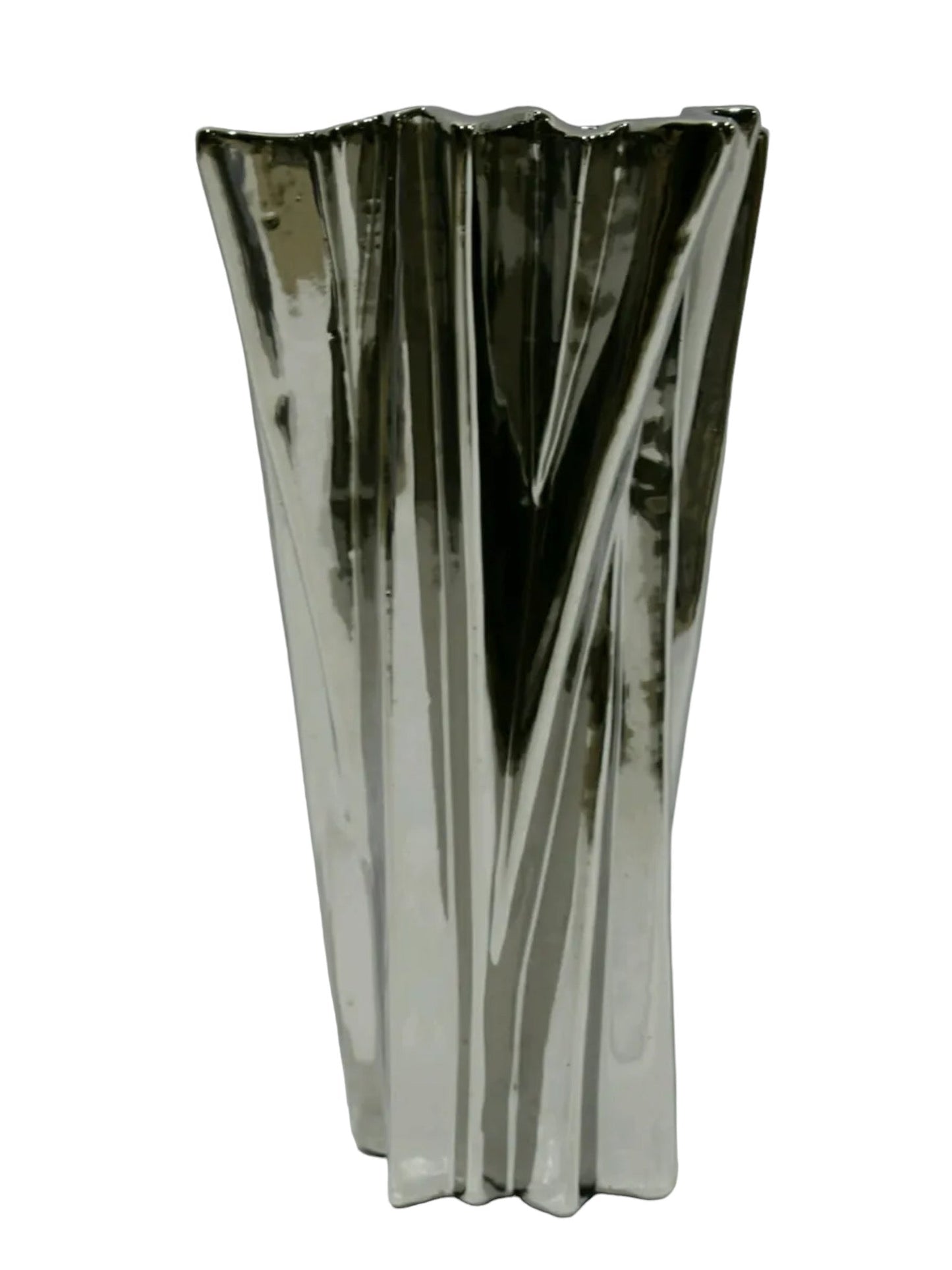 Silver Chrome Zigzag Style Ceramic Vase