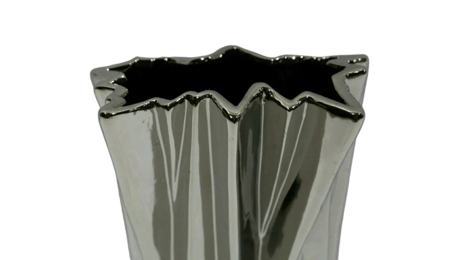 Silver Chrome Zigzag Style Ceramic Vase