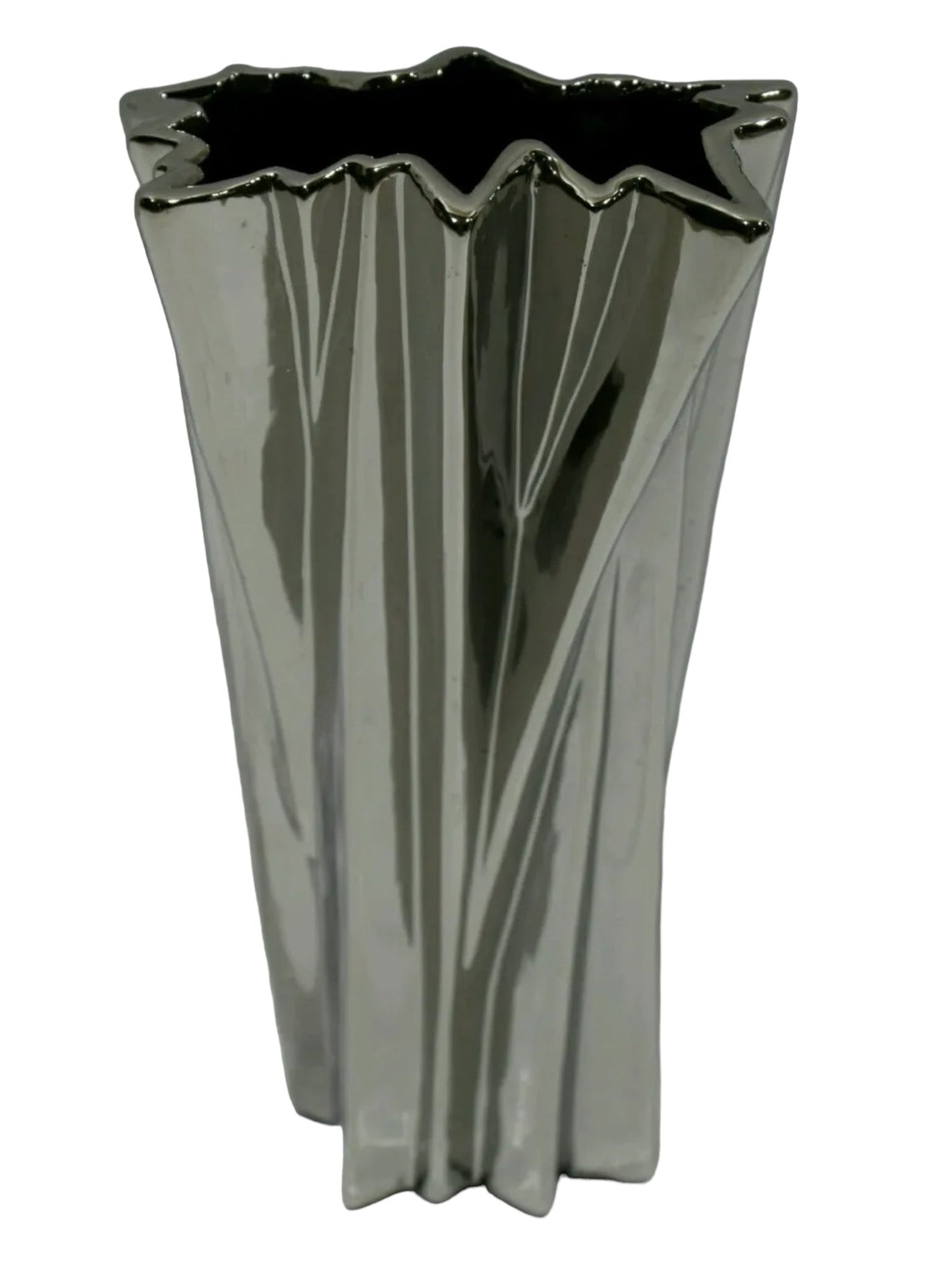 Silver Chrome Zigzag Style Ceramic Vase