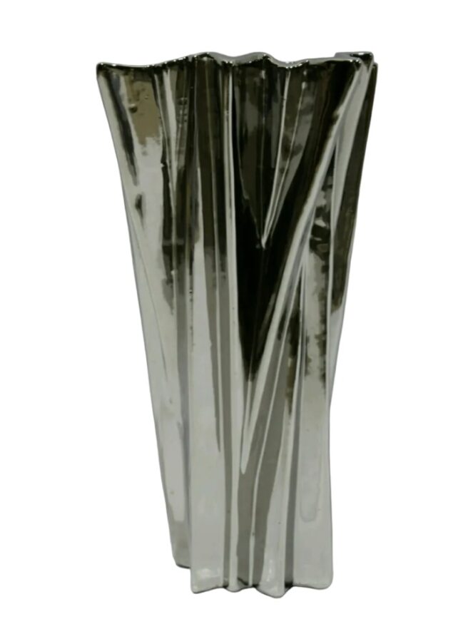 Chrome Silver Zigzag Ceramic Vase