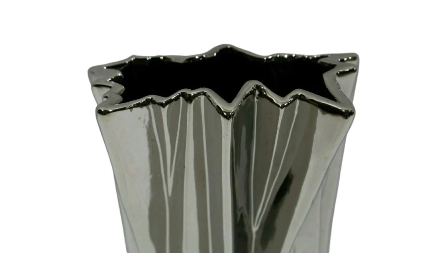 Chrome Silver Zigzag Ceramic Vase