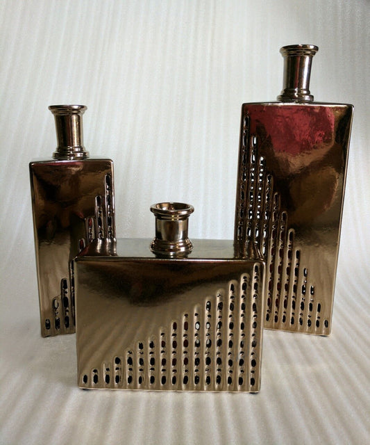 Metallic Bronze Vases Set of 3